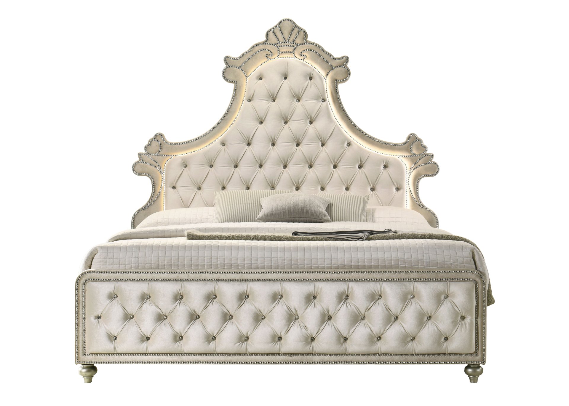 Lucienne -Queen Bed Velvet With LED - Beige - Image 5