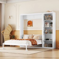 Full Size Murphy Wall Bed With Shelves - White