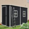 Outdoor Storage Shed With Floor Resin Shed With Two-Window, Waterproof, Lockable Doors For Patio, Yard, Lawn - Black - Image 2