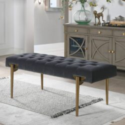 Aria - Upholstered Gold Accent Bench - Gray