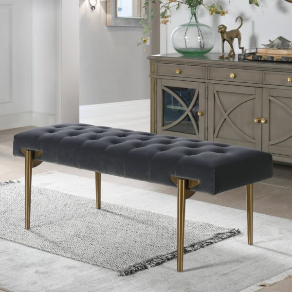Aria - Upholstered Gold Accent Bench - Gray