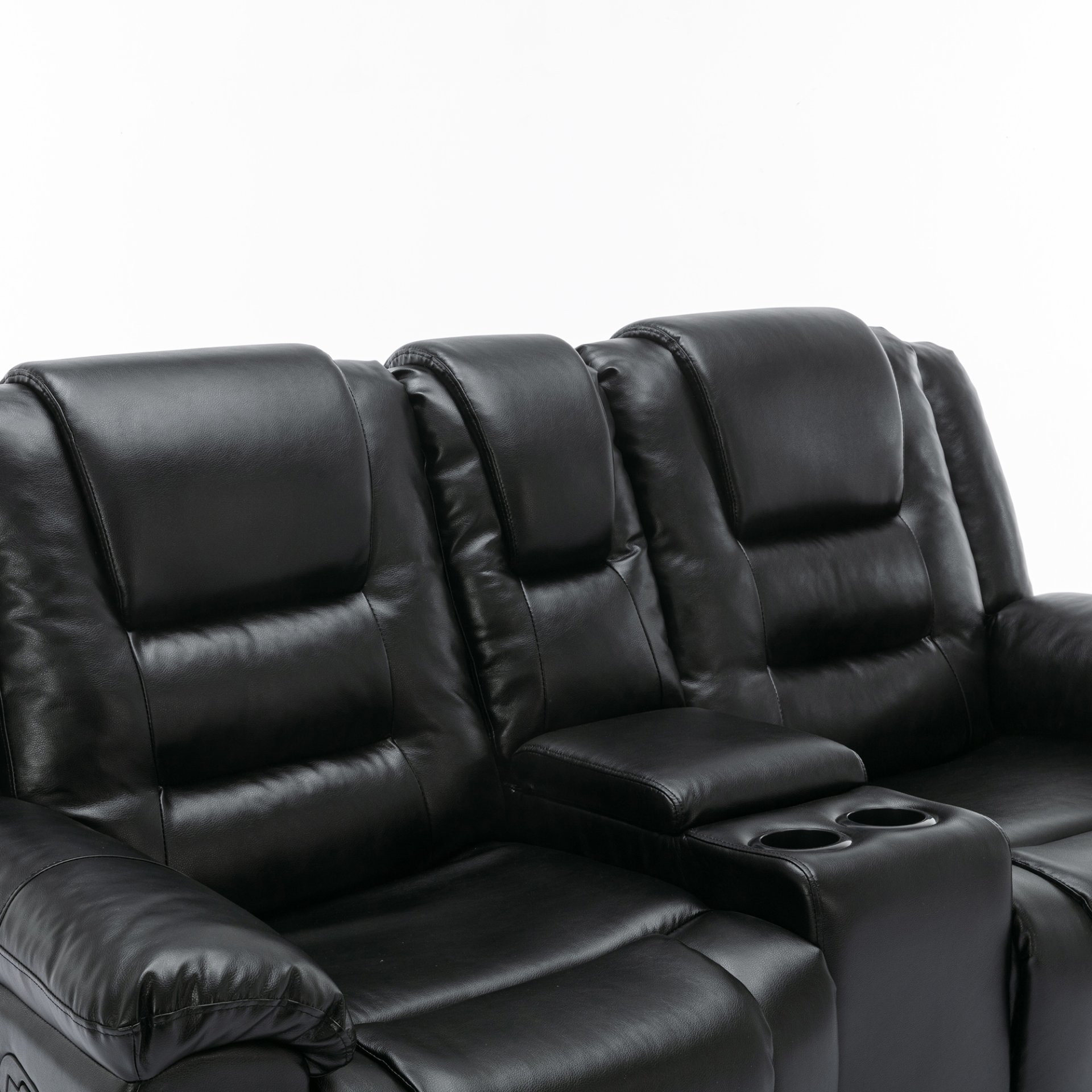 2 Seater Home Theater Recliner Manual Recliner Chair With A Storage Box And Two Cup Holders For Living Room - Black - Image 26