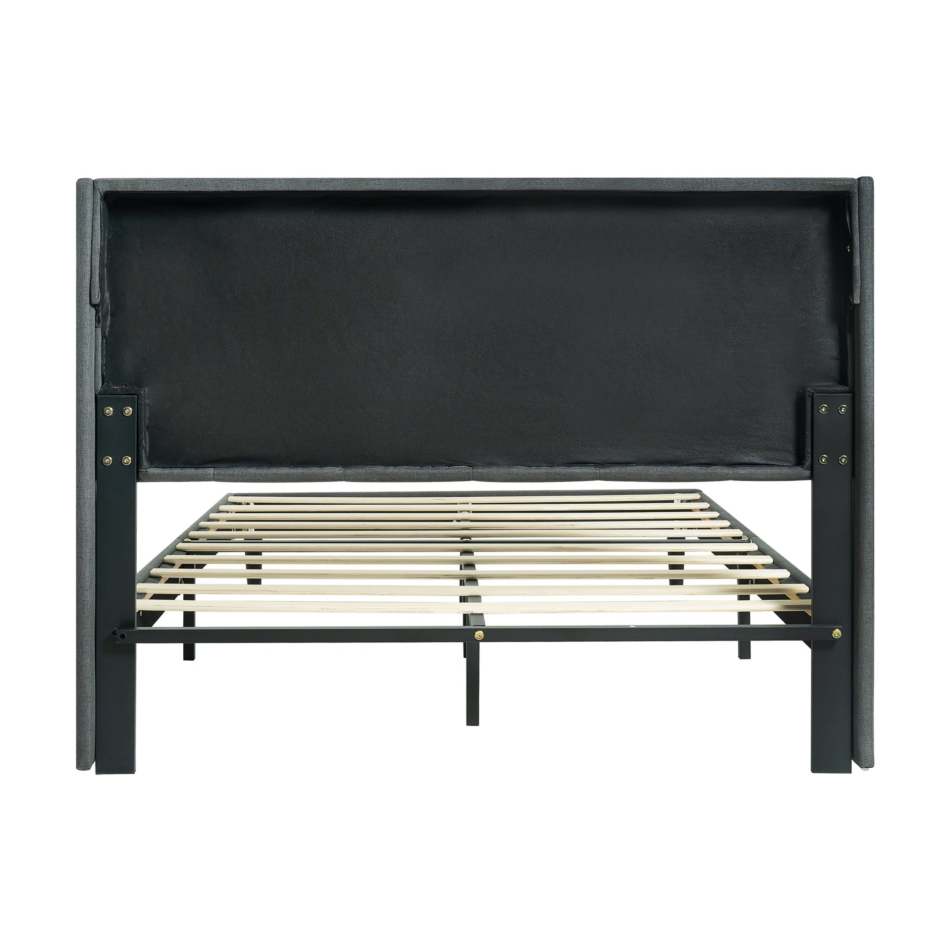 Queen Size Upholstered Platform Bed Frame With Button Tufted Linen Fabric Headboard - Dark Gray - Image 7