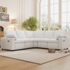 Power Recliner Sectional Sofa Home Theater Reclining Sofa With Two USB Ports, Two Storage Drawers For Living Room - Beige - Image 9