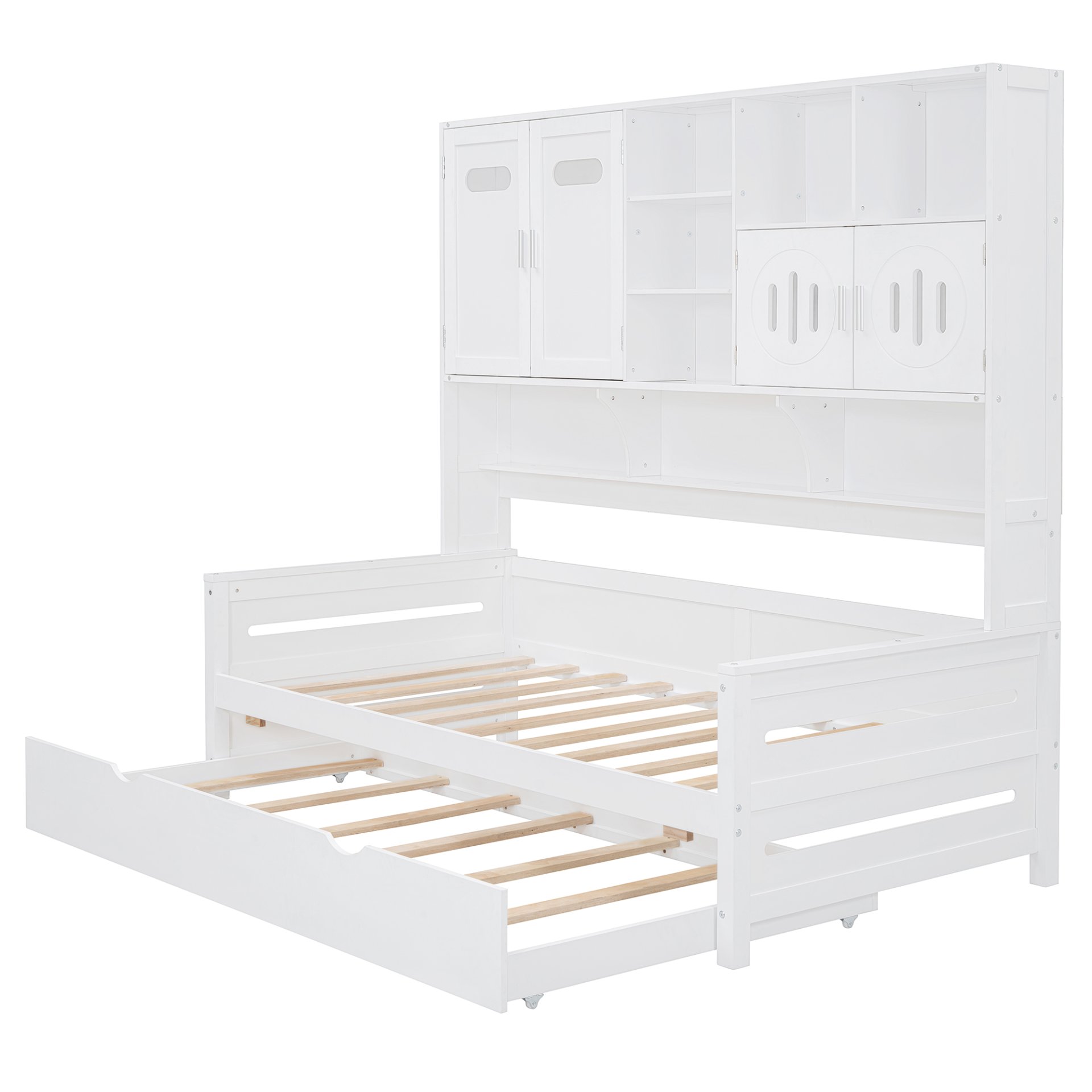 Twin Size Wooden Daybed With Twin Size Trundle, And All In One Cabinet And Shelf - White - Image 7