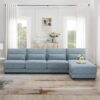 Oversized Deep Seat Sectional Sofa With Reversible Chaise, Loop Yarn Fabric 5 Seat Armless Indoor Furniture, Convertible L-Shaped Couch - Blue - Image 10