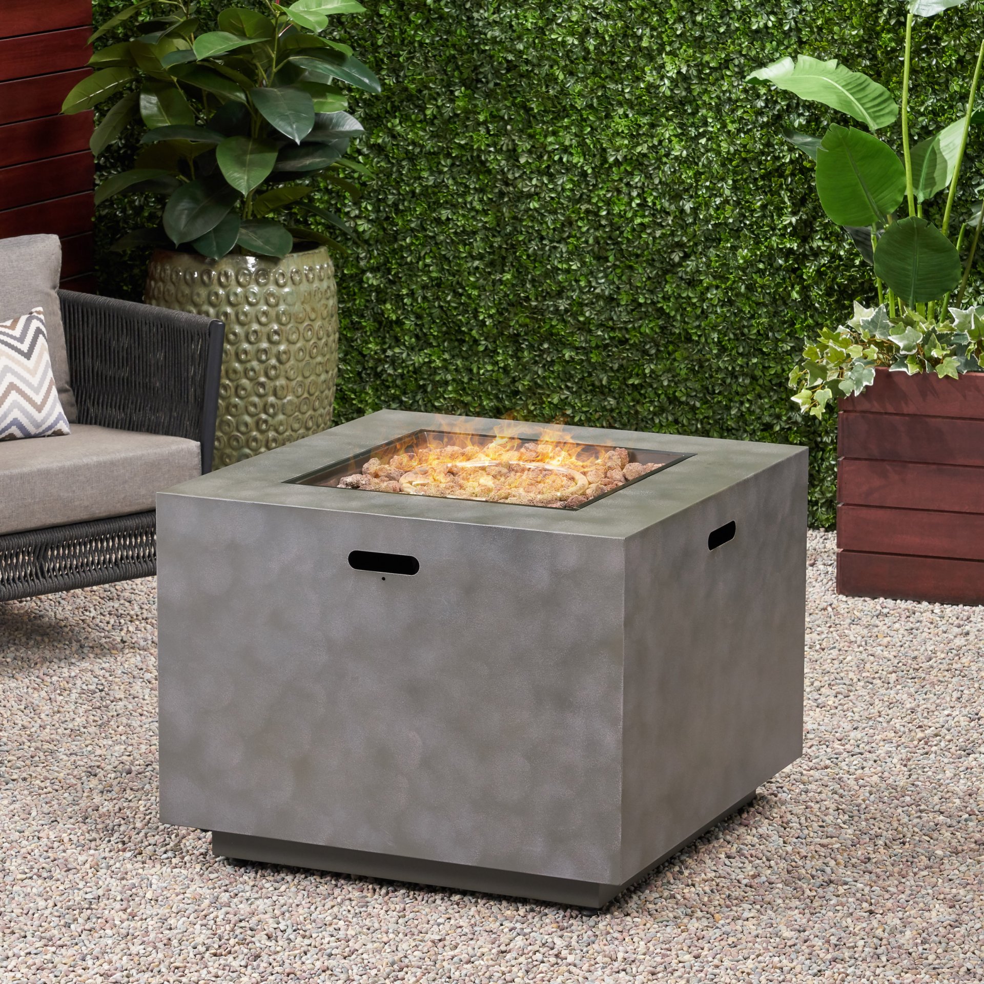 Modern Iron Square Fire Pit With 50, 000 Btu Output - Stone Gray - Image 4
