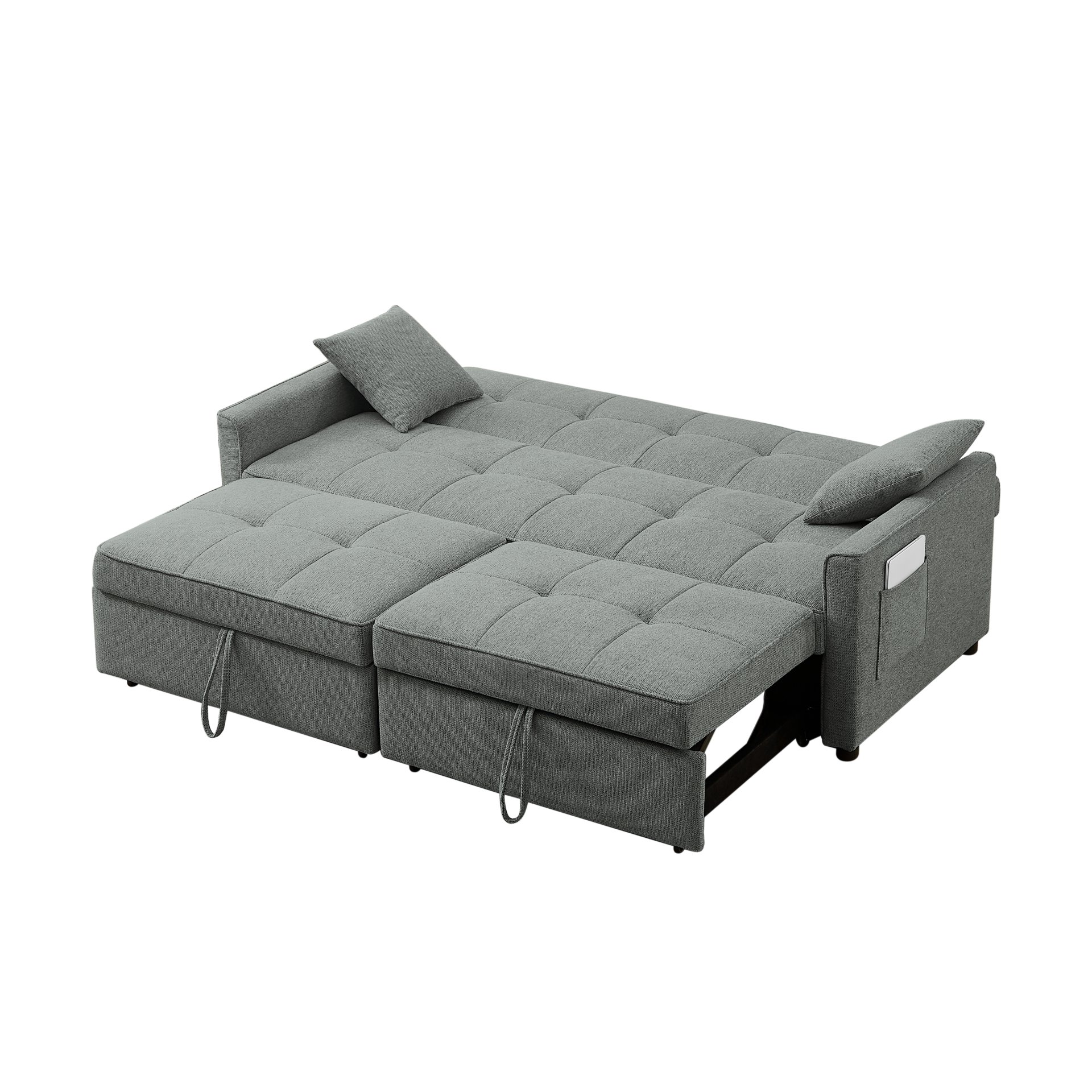 3 In 1 Convertible Sleeper Sofa Bed, Modern Fabric Loveseat Futon Sofa Couch Pullout Bed, Small Love Seat Lounge Sofa Reclining Backrest, Pillows, Pockets, Home Furniture For Living Room - Gray - Image 11
