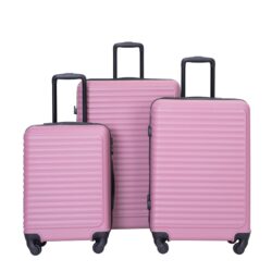 3 Piece Luggage Sets Lightweight Suitcase With Two Hooks, Spinner Wheels, Tsa Lock, (20/24/28) - Pink