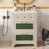 Bathroom Vanity With Ceramic Sink, Bathroom Vanity Cabinet With 2 Drawers, Wooden Bathroom Sink Cabinet - Beige / Green - Image 22