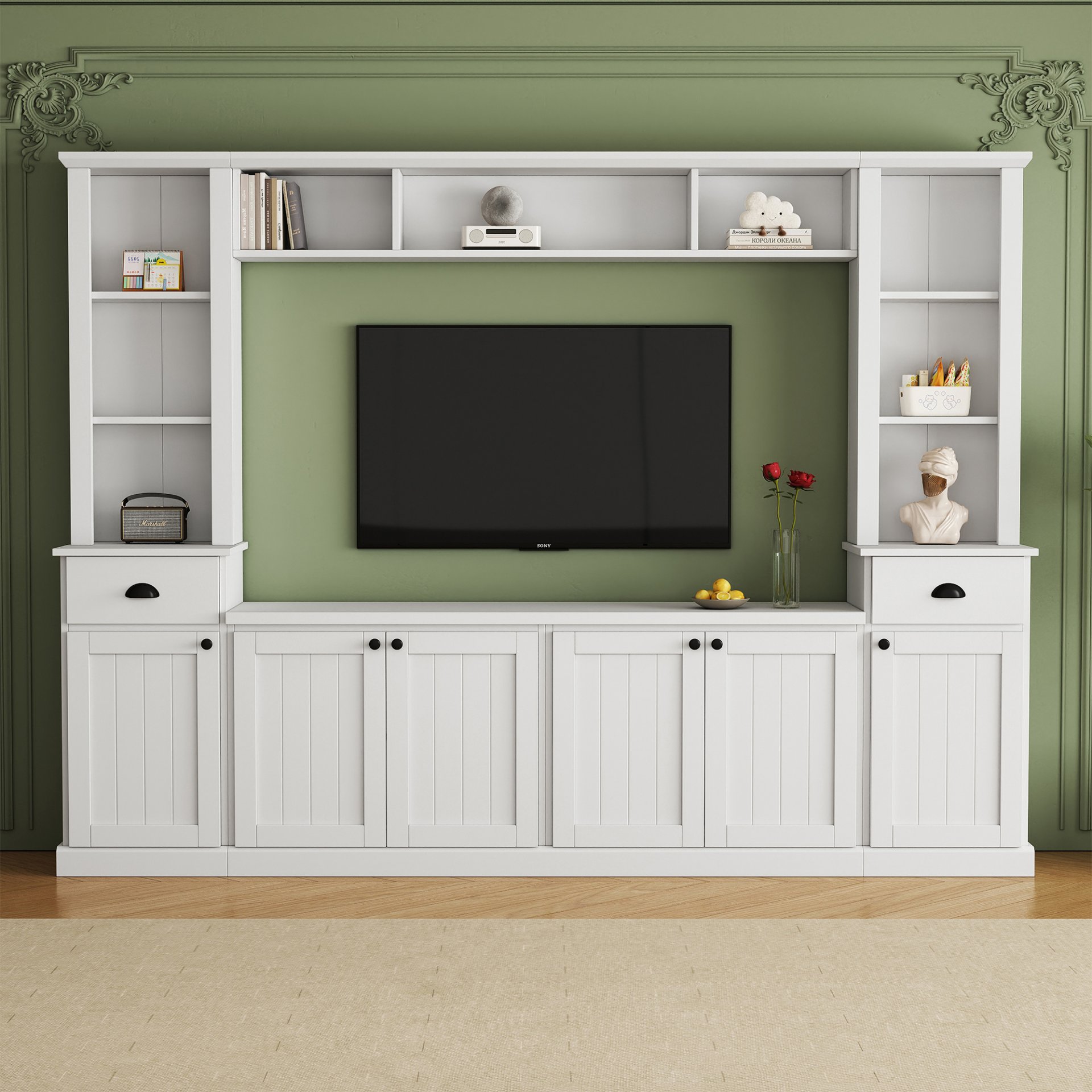 Minimalist - Entertainment Wall Unit Set With Bridge For TVs Up To 75", Ample Storage Space TV Stand With Adjustable Shelves - White - Image 4