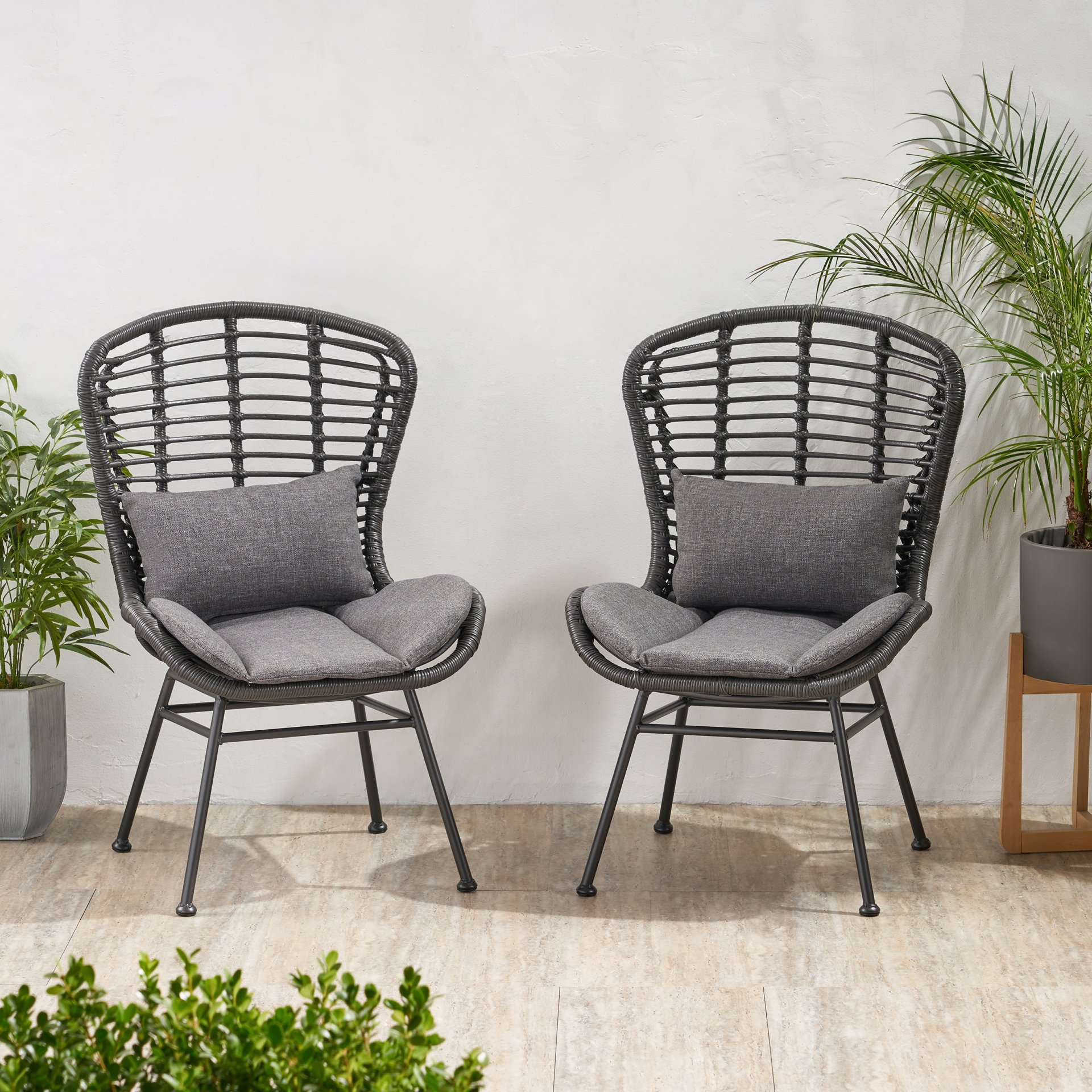 Calypso - Outdoor Chair With Water Resistance Cushion And Iron Frame - Gray - Image 2