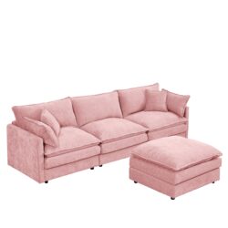 Modular L-Shaped Sectional Sofa Set With Movable Ottoman - Pink