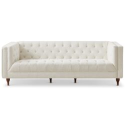 Evelyn - Mid-Century Modern Boucle Luxury Chesterfield Sofa - Ivory White / White