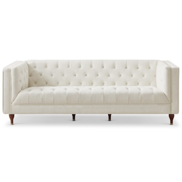 Evelyn - Mid-Century Modern Boucle Luxury Chesterfield Sofa - Ivory White / White
