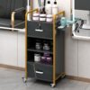 Locking Salon Storage Cabinet, Beauty Barber Salon Styling Station Organizer Equipment With 3 Hair Dryer Holder, 2 Drawers For Beauty Spa Barber Shop - Black - Image 2