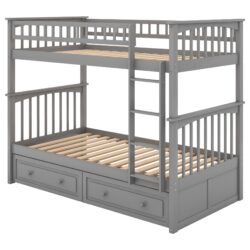 Twin Over Twin Bunk Bed With Drawers, Convertible Beds - Gray