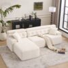 Ly 029B Convertible Chaise Sectional Sofa Full Compression Sponge Modular Couch Cloud 3 Seater Wood Grain Chenille 2 Pillows - Antique White - Image 5