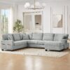 Modern U Shaped Sectional Sofa With Movable Ottoman And Side Storage Pockets Corduroy - Gray - Image 7