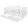 Full Size Daybed With Fence Guardrails And 2 Drawers, Convertible Floor Bed & Daybed - White - Image 7