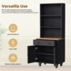 Farmhouse TV Stand With Solid Wood Gourd Shaped Legs For TVs Up To 70", Entertainment Center With Bookshelves & Tempered Glass Doors, Media Console With Adjustable Shelves, Living Room - Black / Natural - Image 12