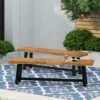 Cloud - Outdoor Bench With Acacia Wood Frame And Slat Panel Design (Set of 2) - Sandblast Teak / Black - Image 2