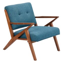 Lounge Chair With Tufted Upholstery And Solid Wood Frame - Blue / Pecan