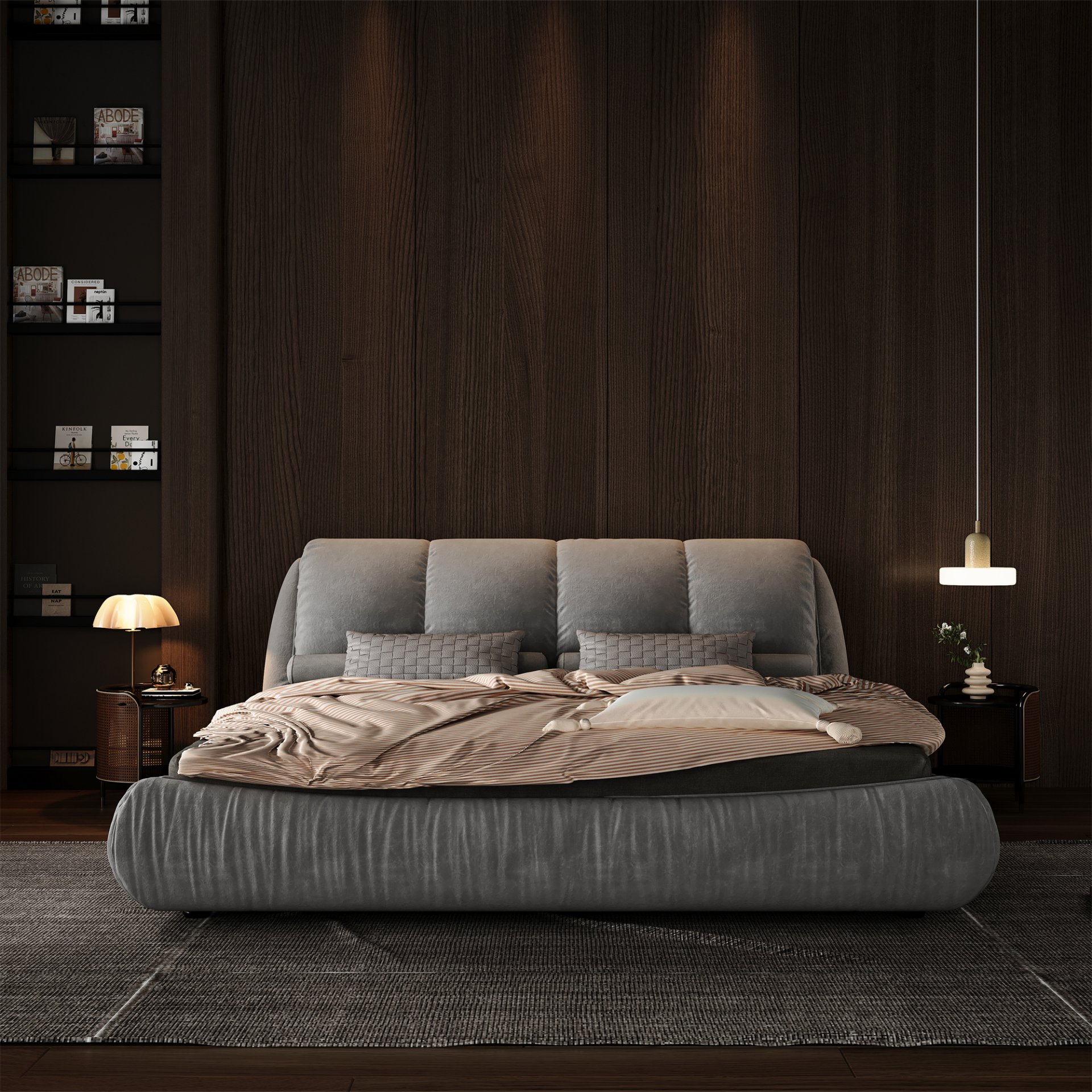 Queen Size Luxury Upholstered Platform Bed With Oversized Padded Backrest And Solid Wood Frame, Suitable For Multiple Heights Of Mattresses - Gray - Image 2