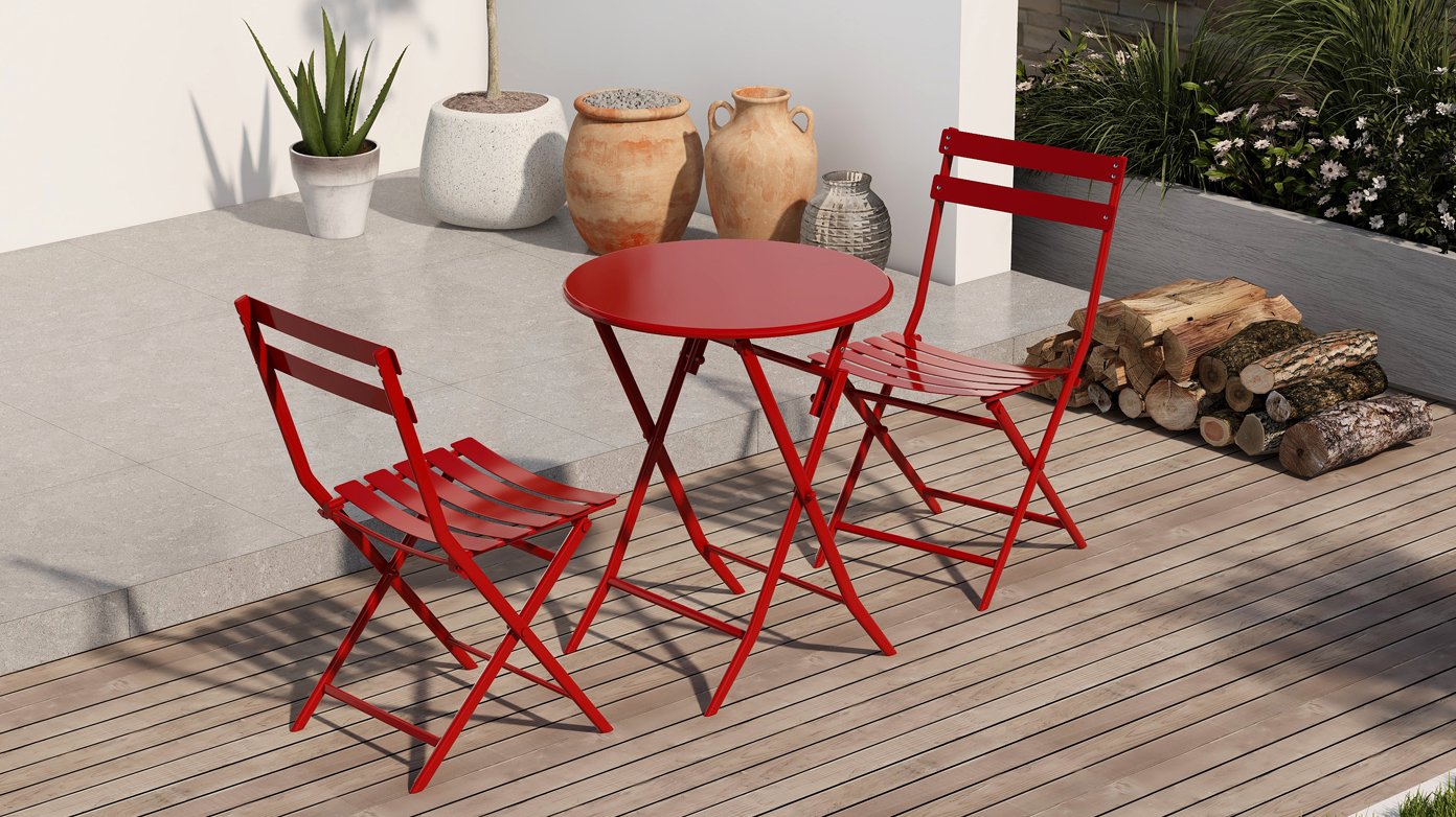 3 Piece Patio Bistro Set Of Foldable Round Table And Chairs - Red - Image 3