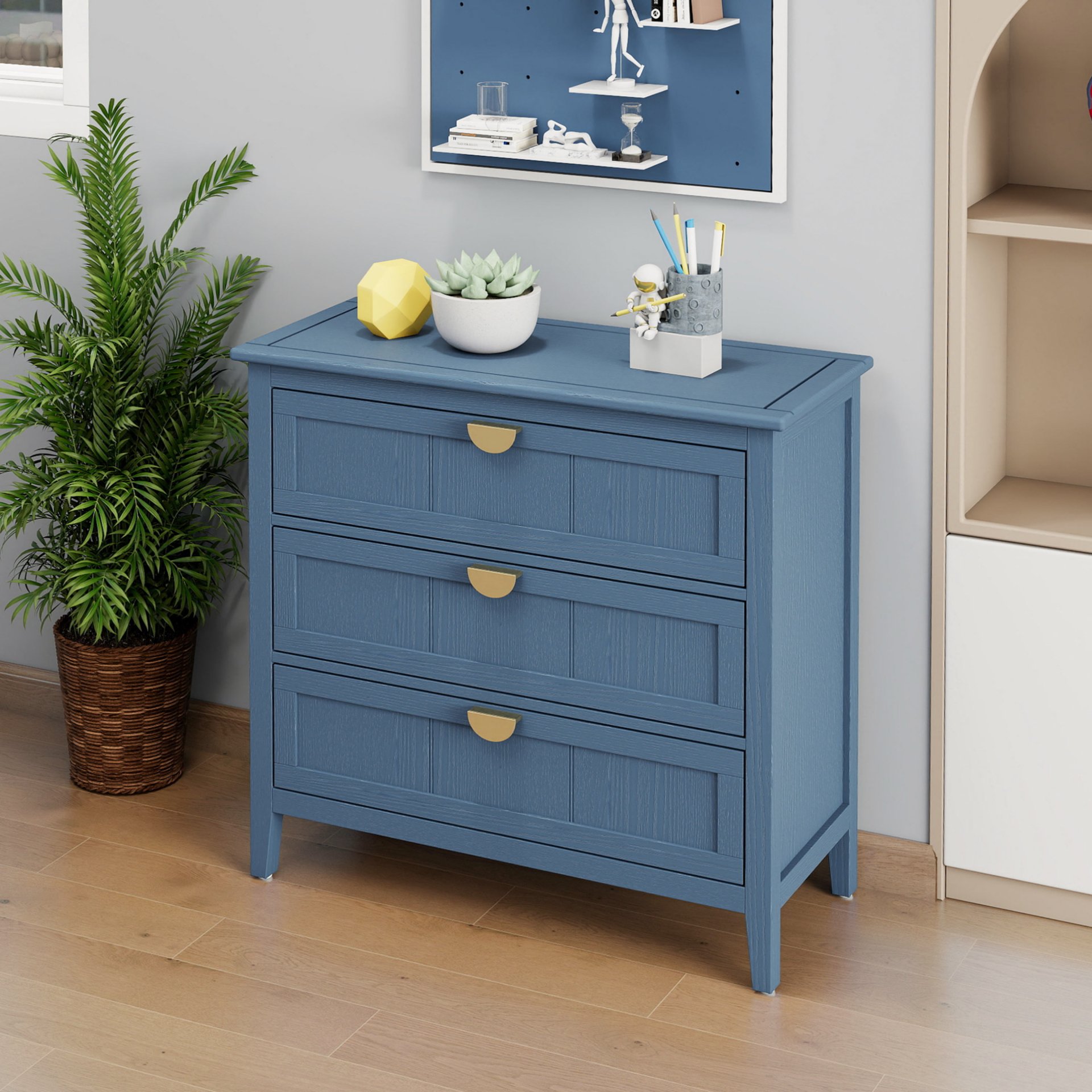 3 Drawer Cabinet For Bedroom - Blue - Image 5