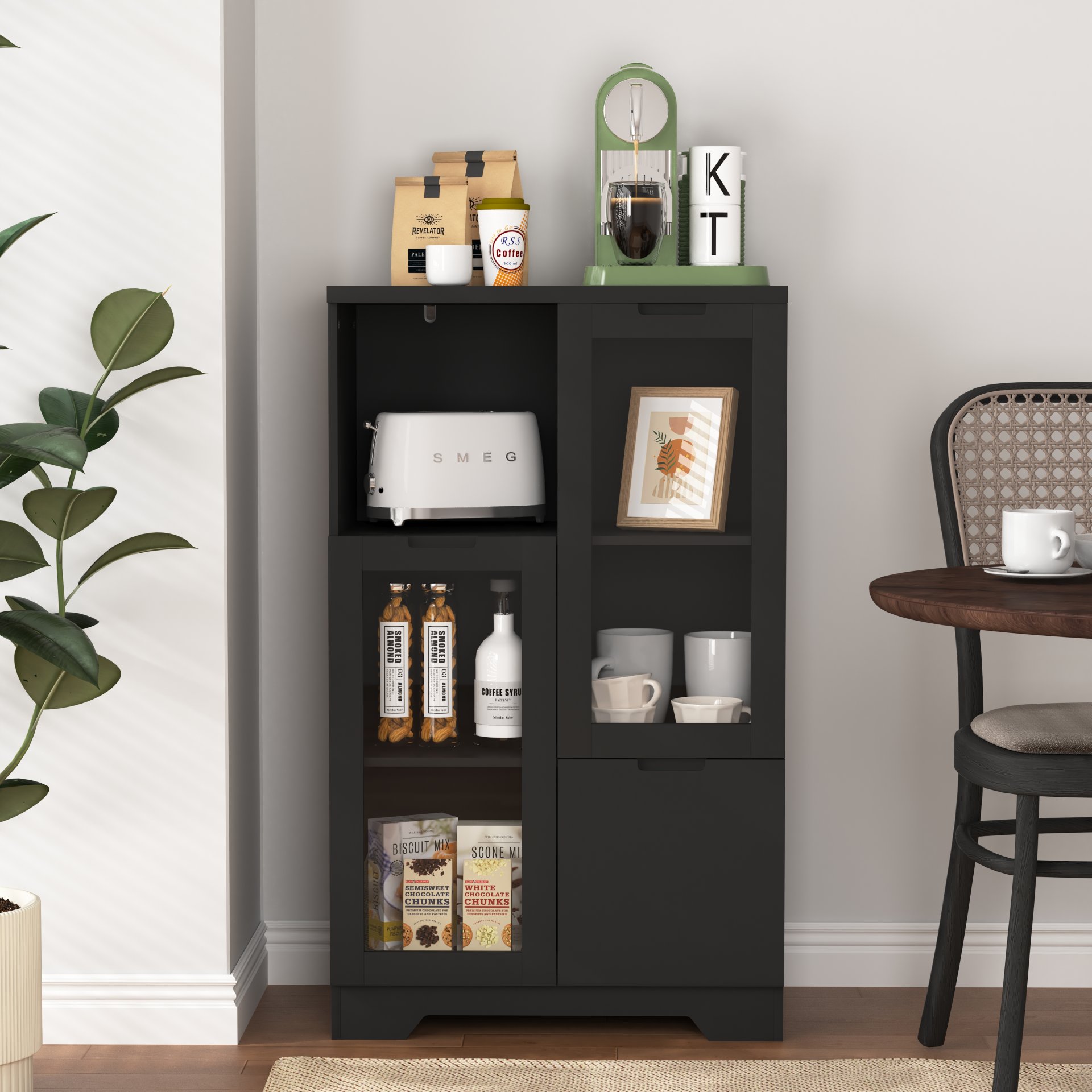 Modern Painted Cabinet With Glass Doors And Drawer - Black - Image 2