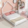 Full House-Shaped Headboard Bed With Handrails, Slats - White - Image 3