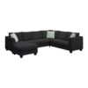 Sectional Sofa Couches Living Room Sets, 7 Seats Modular Sectional Sofa With Ottoman, L Shape Fabric Sofa Corner Couch Set With 3 Pillows - Black - Image 5