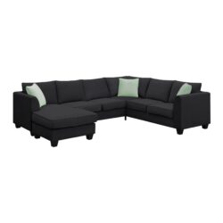 Sectional Sofa Couches Living Room Sets, 7 Seats Modular Sectional Sofa With Ottoman, L Shape Fabric Sofa Corner Couch Set With 3 Pillows - Black