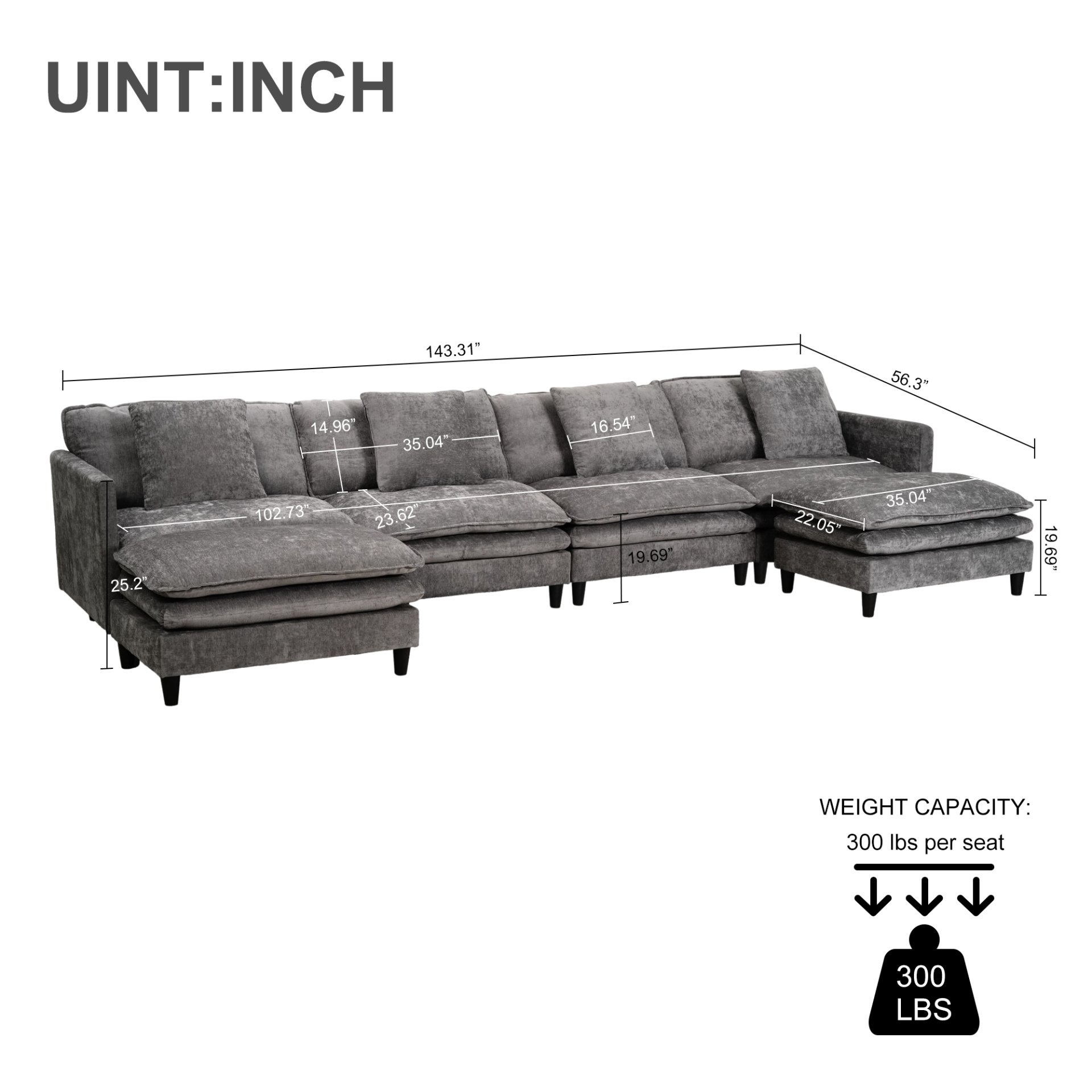 Modular U Shaped Sofa, With Adjustable Layout For Comfort And Durability - Gray - Image 3