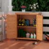 Rustic Cedar Potting Bench With Storage Cabinet And Metal Table Top For Outdoor Patio - Light Brown - Image 8