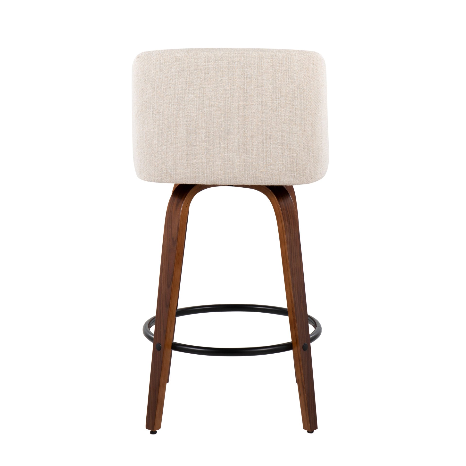 Toriano - Mid-Century Modern Fixed Height Counter Stool & Round Footrest (Set of 2) - Walnut / Cream - Image 5