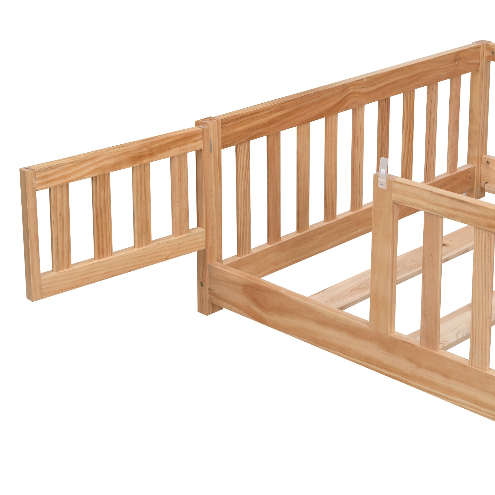 Twin Size Floor Bed With Door And Safety Fence For Children - Natural - Image 8
