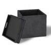 Rockwood - Cube Storage Ottoman With Tray - Distressed Black - Image 2