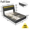 Full Size Bed Frame With LED Lights, 4 Drawers, Winged Headboard Upholstered - Dark Gray - Image 3
