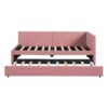 Upholstered Daybed With Trundle Twin Size Sofa Bed Frame No Box Spring Needed, Linen - Pink - Image 2