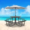 Round Outdoor Steel Picnic Table 46" With Umbrella Pole - Black - Image 8