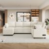 Sectional Sofa Versatile Sofa Bed Sofa Sleeper U - Shaped Sofa With Ample Storage Space, 2 Cup Holders And Charging Ports For Living Room - Beige - Image 9