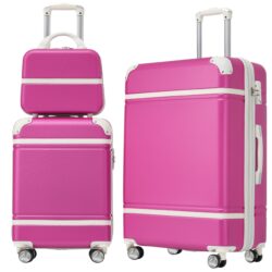Hardshell Luggage Sets 3 Pieces 20" / 24" Luggages And Cosmetic Case Spinner Suitcase With Tsa Lock Lightweight - Pink