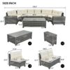 8 Pieces Outdoor Wicker Round Sofa Set, Half-Moon Sectional Sets All Weather, Curved Sofa Set With Rectangular Coffee Table, PE Rattan Water-Resistant And UV Protected, Movable Cushion - Beige - Image 3