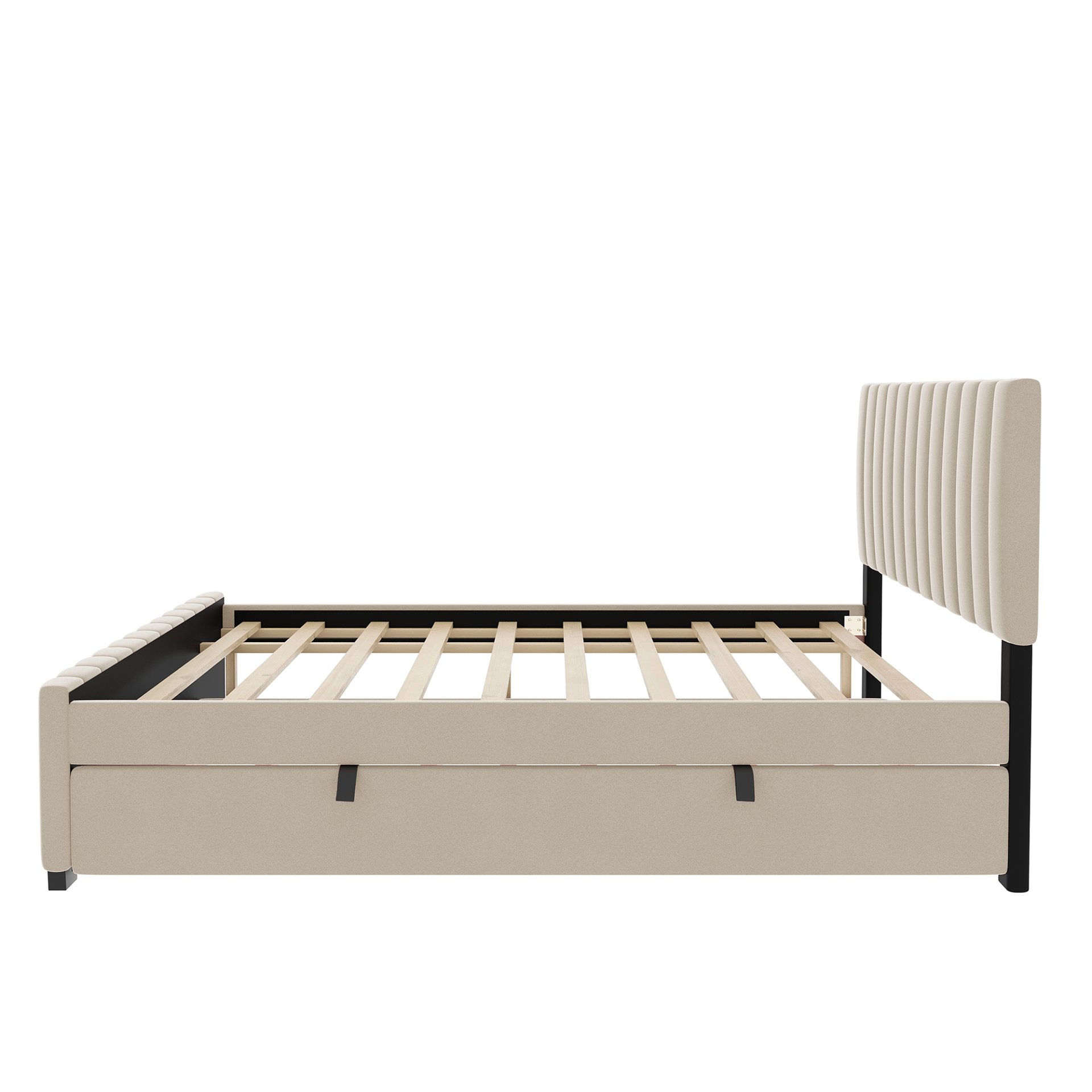 Full Size Elegant Upholstered Platform Bed With Twin Size Trundle - Beige - Image 8