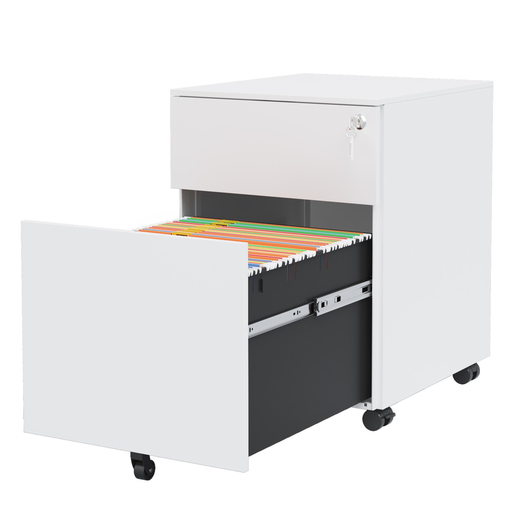 2 Drawer Mobile File Cabinet With Lock Steel File Cabinet For Legal / Letter / A4 / F4 Size / Home / Office Design - White - Image 3