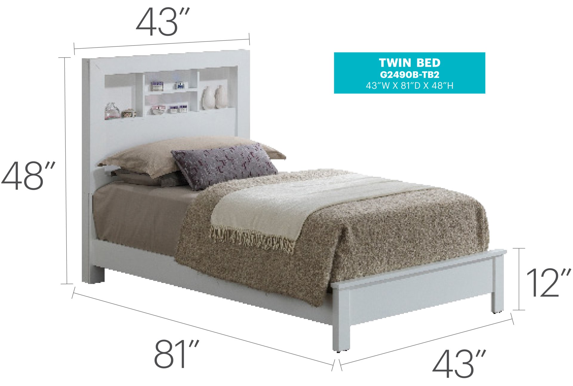 Twin Elegant Transitional Bed For Comfort - White - Image 2
