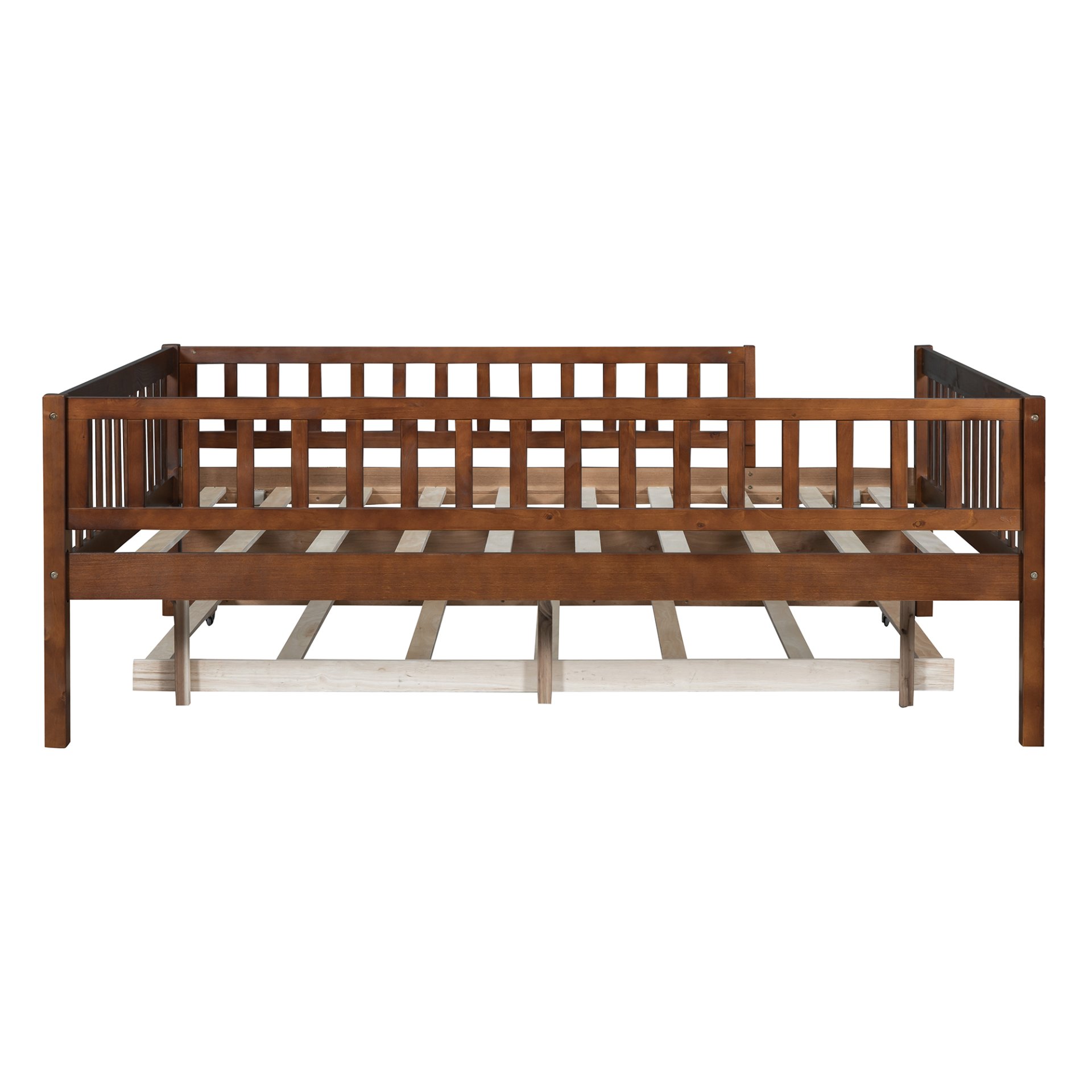 Full Size Daybed With Trundle And Fence Guardrails - Walnut - Image 7