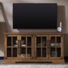 Modern Farmhouse Windowpane Glass Door TV Stand For TVs Up To 65" - Rustic Oak - Image 2